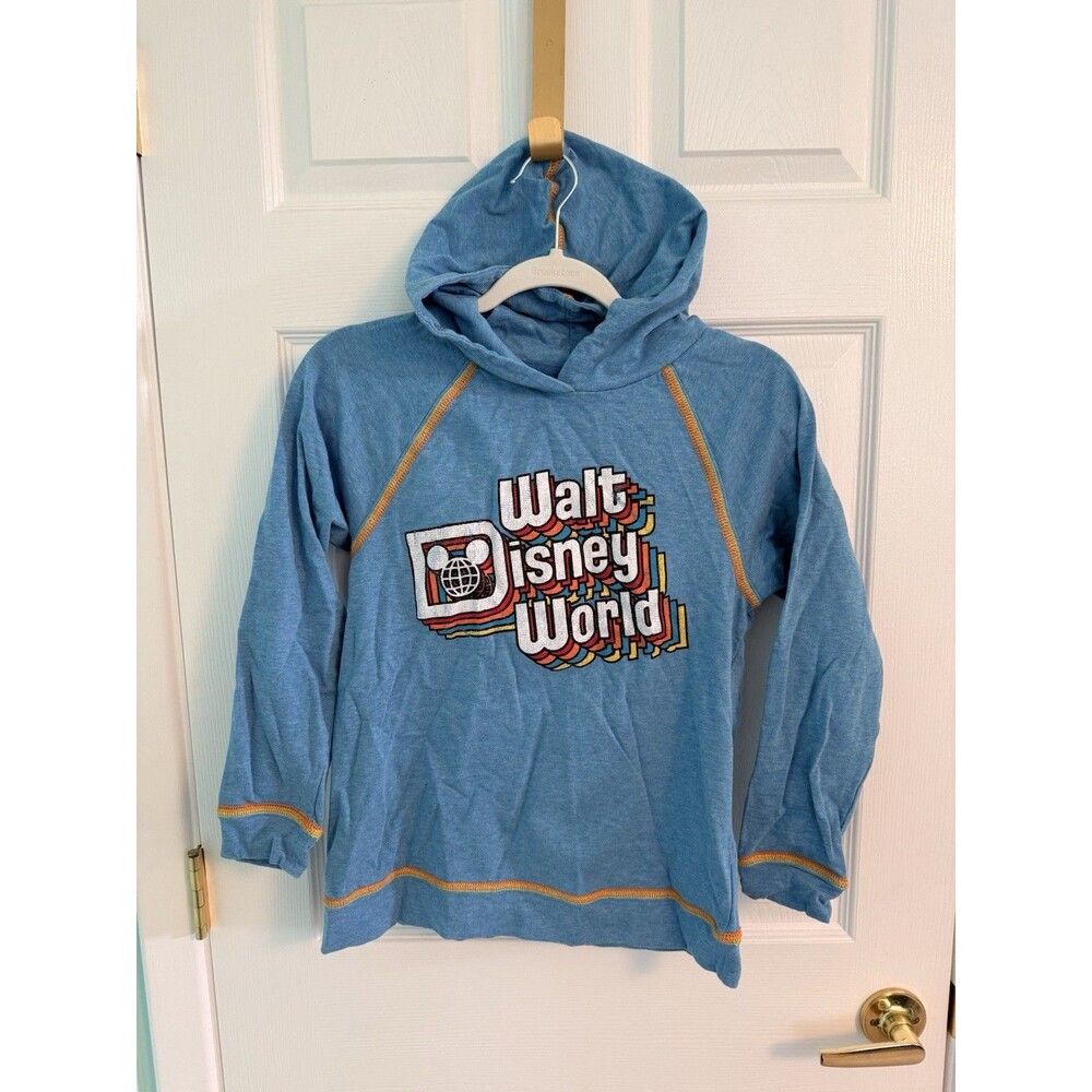 Kids Size XL Retro Font Blue Walt Disney World long sleeve Hooded Shirt